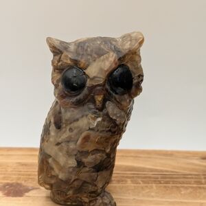 Artisan Brown and Black Owl Figurine Genuine Agate